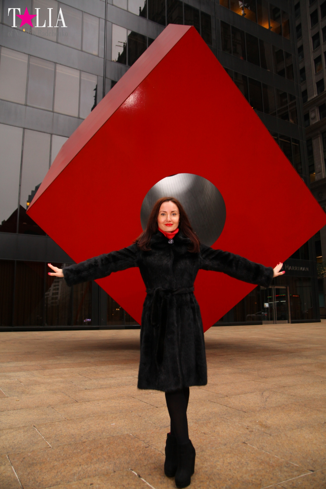 The Red Cube in Financial District of Manhattan, New York