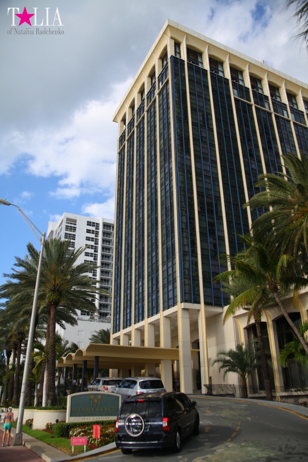Yachts, Palms, Bay - The promenade of Middle Miami Beach, Collins Avenue