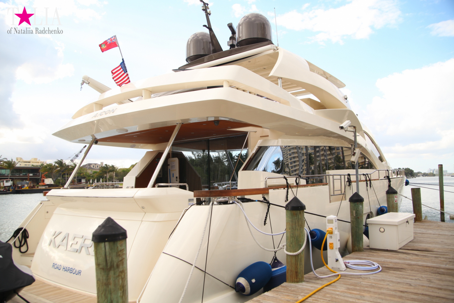 Yachts, Palms, Bay - The promenade of Middle Miami Beach, Collins Avenue