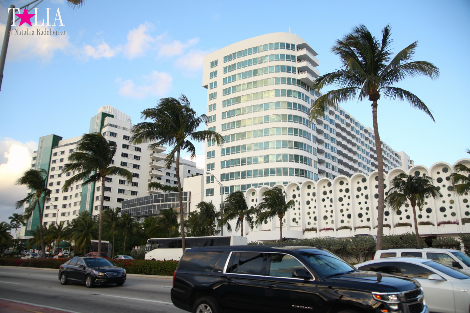 Yachts, Palms, Bay - The promenade of Middle Miami Beach, Collins Avenue
